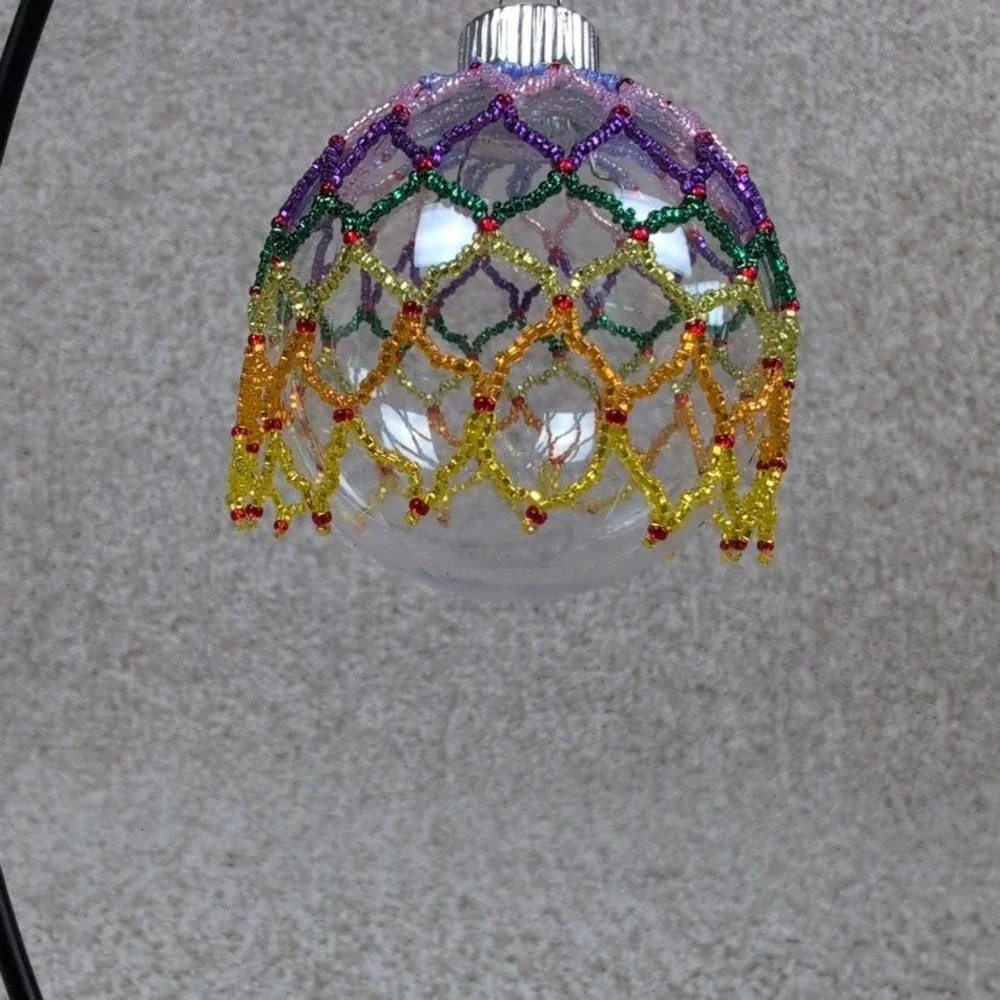 Handmade Rainbow Beaded Clear Ornament‎ Christmas Decor Festive Sparkle Medley